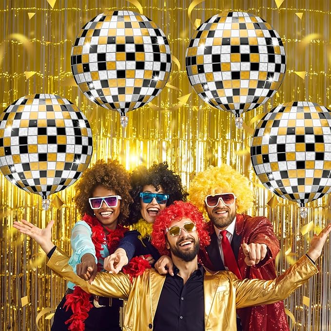 Iridescent Disco Ball Balloons 4PC, Foil Disco Balloons 22 Inch 4D Round Balloon - Image 4