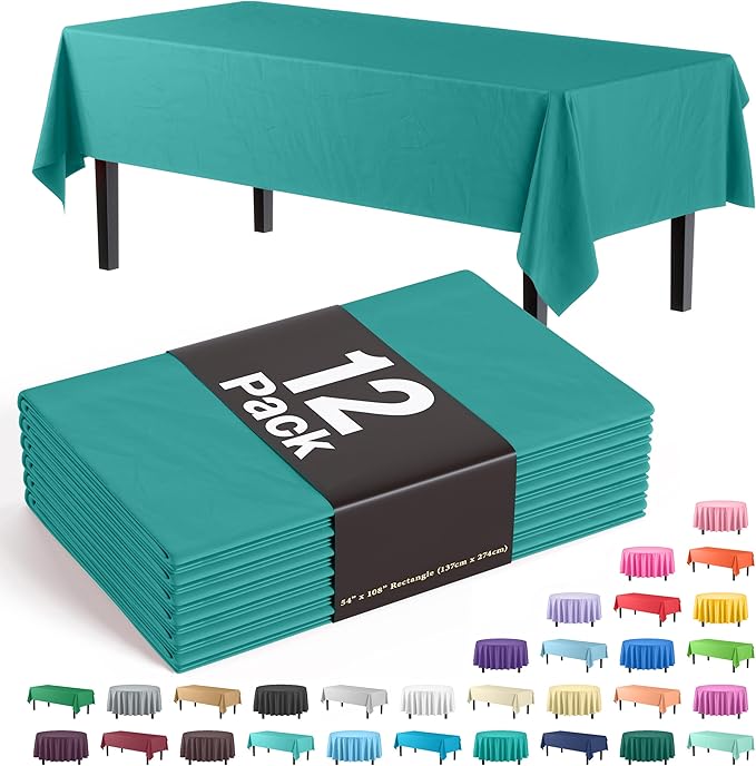 Party Solids Pack Of 12 Premium Plastic Tablecloth 54 Inch x 108 Inch Rectangle by Exquisite
