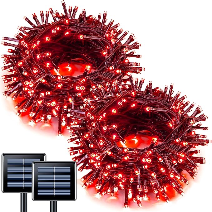 JMEXSUSS Total 200 LED Red Lights Halloween Outdoor, 2 Pack Solar Halloween by JMEXSUSS