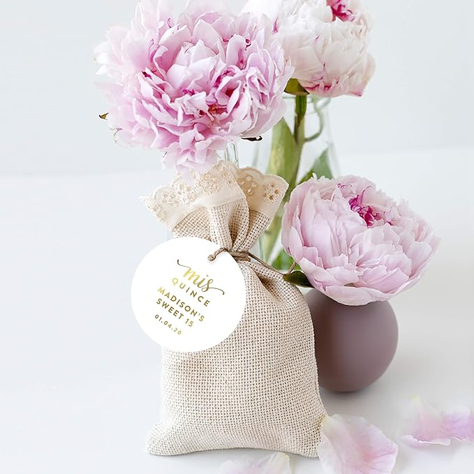 Andaz Press Personalized Round Circle Birthday Gift Tags, Metallic Gold Ink - Image 4