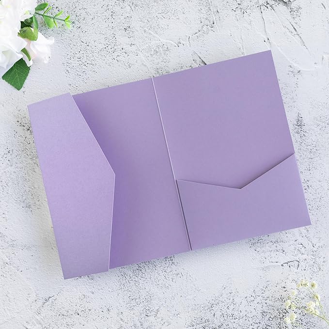20 PCS Lilac Tri-fold Laser Cut Wedding Invitation Pockets - Image 4