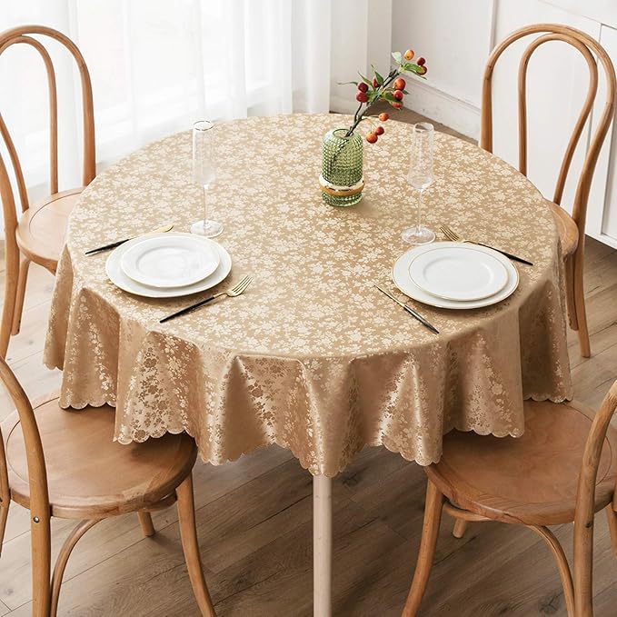 Smiry Round Table Cloth, Waterproof Heavy Duty Vinyl Tablecloths, Wipeable - Image 2