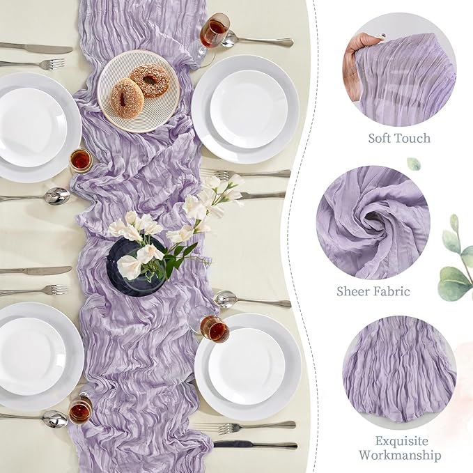 6 Pack Purple Cheesecloth Table Runner 10FT Long Boho Gauze Table Runner Rustic - Image 7