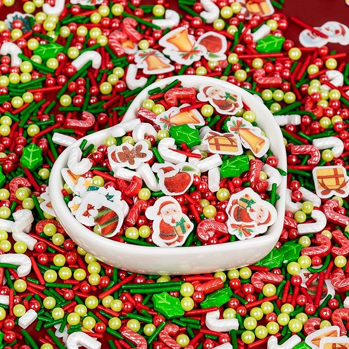 Edible Christmas Sprinkles for Cake Decorating, 130g White Red Candy Cane - Image 9