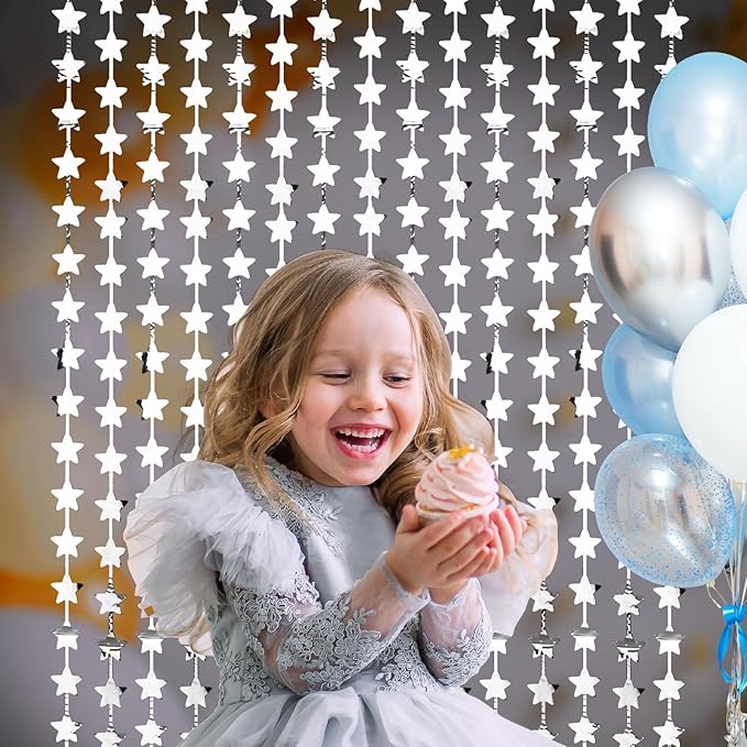 LOLStar 2 Pack Glitter Silver Stars Birthday Decorations 3.3X6.6 ft Each Silver - Image 8
