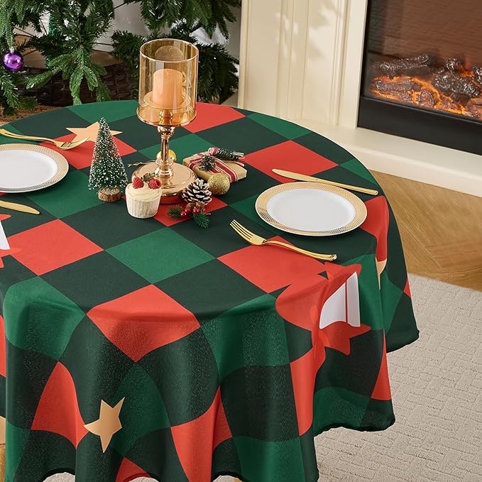 Christmas Tablecloth Round 60 Inch Waterproof, Machine Washable Checkered - Image 9