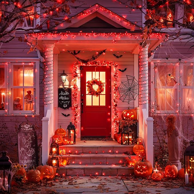 JMEXSUSS Total 200 LED Red Lights Halloween Outdoor, 2 Pack Solar Halloween - Image 4