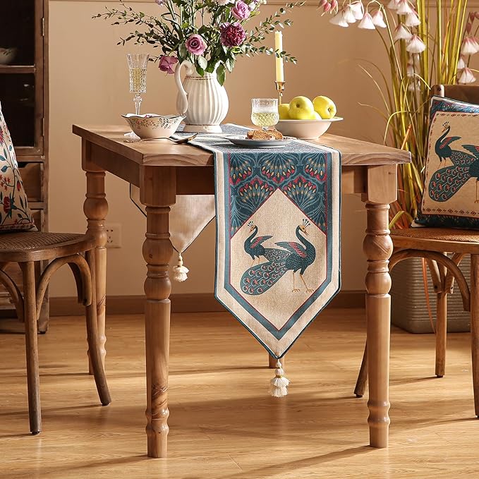 Vintage Blue Peacock Table Runner - Image 7