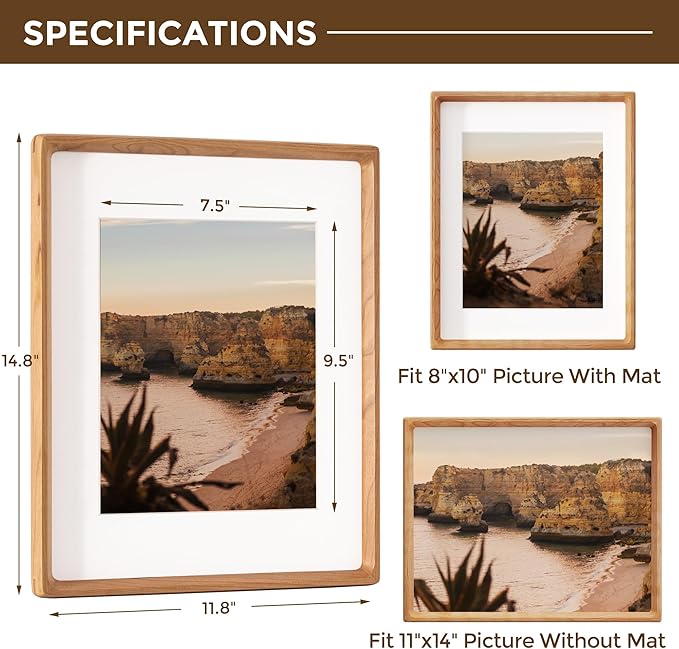 11x14 Picture Frame USA-Sourced Natural Cherry Wood Solid Original Wood Photo - Image 2