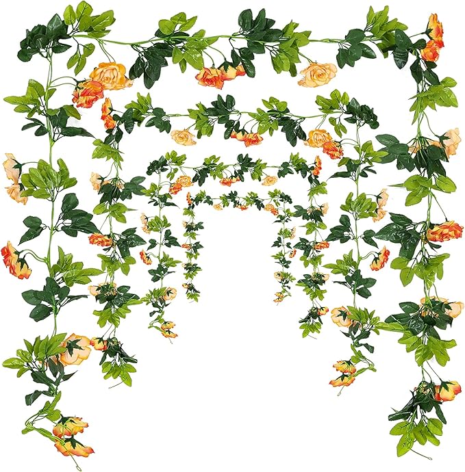 JUSTOYOU 2 Pack Fake Rose Garland, Artificial Rose Vines Flowers Hanging Silk - Image 4