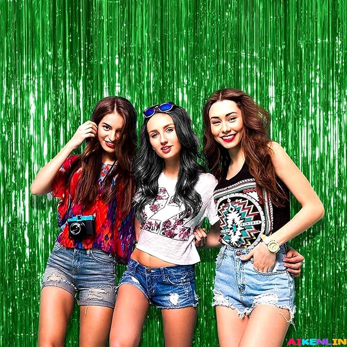 4 Pack Green Foil Fringe Curtain Backdrop, 3.3Ft x 9.8Ft Metallic Tinsel Foil - Image 5