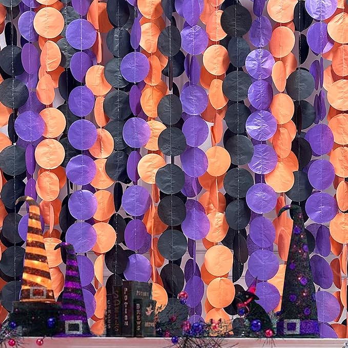 192 Ft Orange Purple Black Party Decorations Polka Dots Streamer Garland by pinkblume