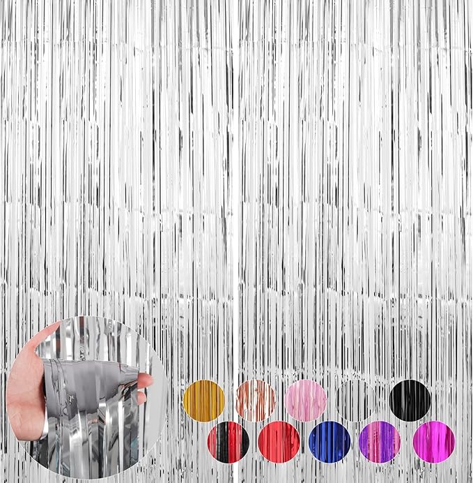 2 Pack Silver Foil Fringe Curtains Streamers Party Decorations 3.3 x 8.2 ft by Profasion