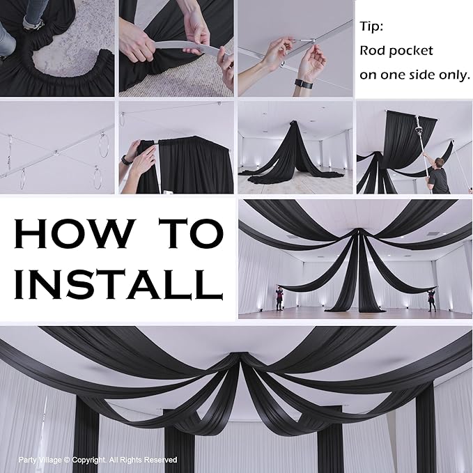 PartyVillage 2 Panels 5ftx30ft Black Ceiling Drapes - Image 9