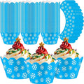 Domensi 100 Pcs Snowflake Cupcake Wrappers Blue Cupcake Liners Christmas Blue by Domensi