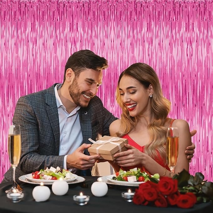 3 Pack Pink Tinsel Backdrop Decorations, Foil Fringe Curtains, Bachelorette & - Image 5