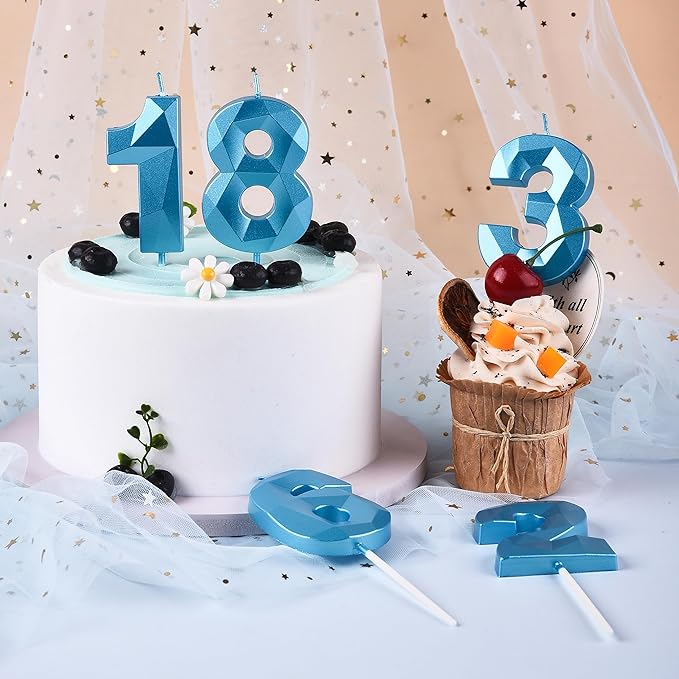 PHD CAKE 2.76 Inch Crystal Blue 3 Number Birthday Candles, Cake Number Candles - Image 4