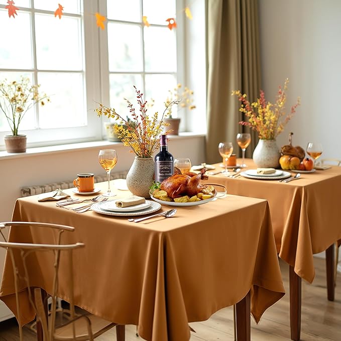 sancua Thanksgiving Square Tablecloths 70x70 Inch Bronze, 2 Pack - Image 3