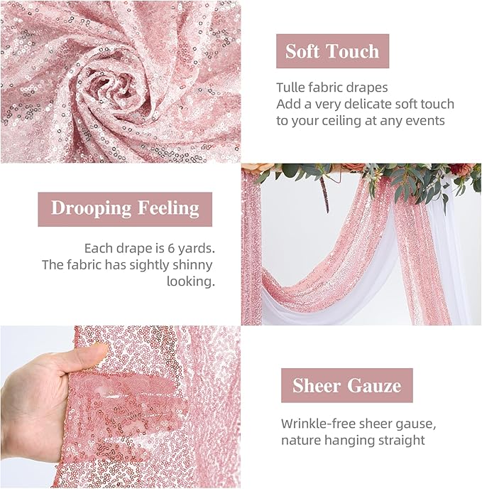 Wedding Arch Draping Fabric, 1 Panel 28" x19ft White Arch Drapes & 1 Panel 16" - Image 2
