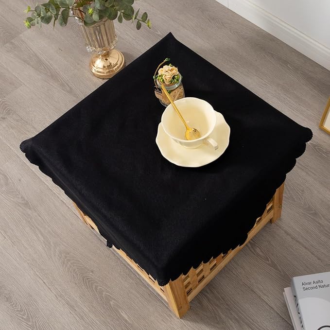 Small Square Black Tablecloth 24 x 24 Inch Polyester Fabric Washable Table - Image 3