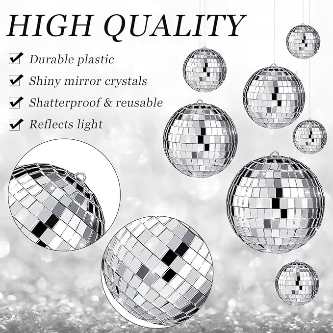 Funtery 100 Pcs Mirror Disco Balls Bulk Assorted Silver Hanging Disco Ball Decor - Image 3