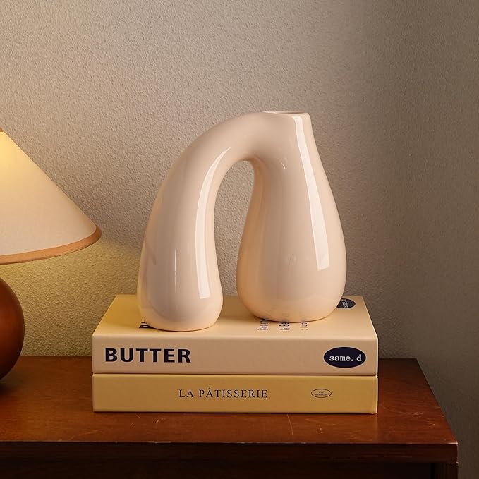 White Ceramic Vase – Glossy Modern Sculptural Décor, Arch Handle Artistic Design - Image 8