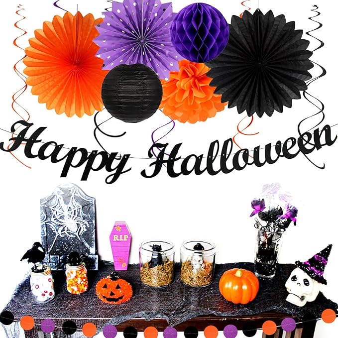 Black-Purple Orange Happy-Halloween Party-Decorations - Image 5