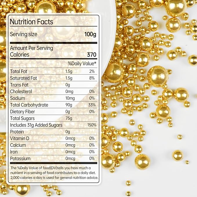 Gold Pearl Sprinkles for Cake Decorating, 150g/5.29oz, Mix Size, Edible Sugar - Image 2