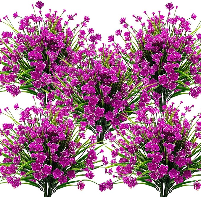 10 Bundles Artificial Flowers Outdoor UV Resistant Fake Plants Indoor Outside by Grunyia