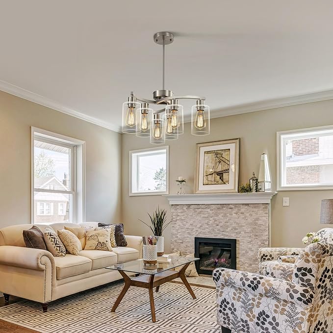 6-Light Brushed Nickel Chandeliers - Image 4