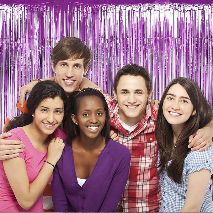 4 Pack Light Purple Foil Fringe Curtain Backdrop, 3.28Ft x 8.2Ft Metallic - Image 5