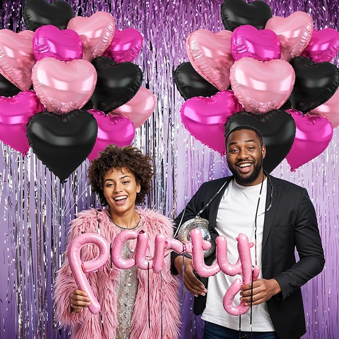 Pink Black Heart Balloons - Image 6