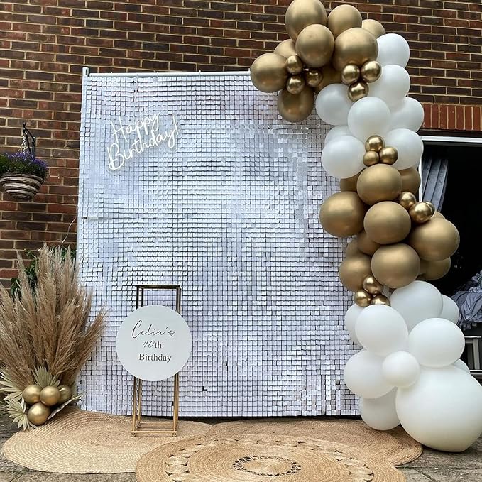 Qcity Matte White Sequin Wall Backdrop 24PCS, Square Sequin Glitter Backdrop - Image 6