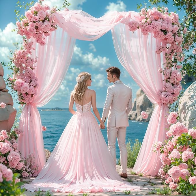 Wedding Arch Draping Fabric 1 Panel 18Ft Blush Chiffon Fabric Drapes Arbor - Image 6