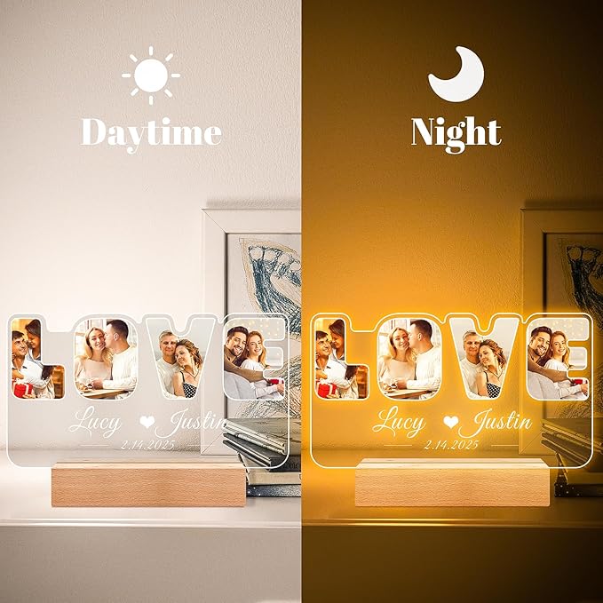 Custom Picture Frames with Photos, Personalized Photo Frame with Night Light - Image 3