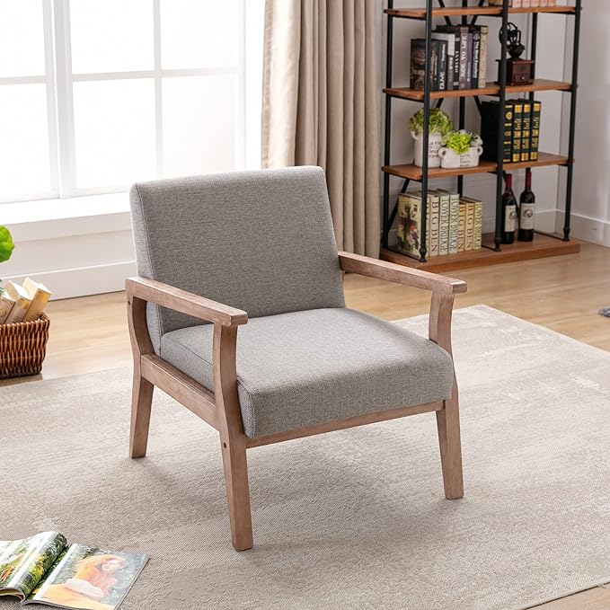 Mid Century Modern Accent Chair Set of 2, Linen Upholstered Living Room Accent - Image 3