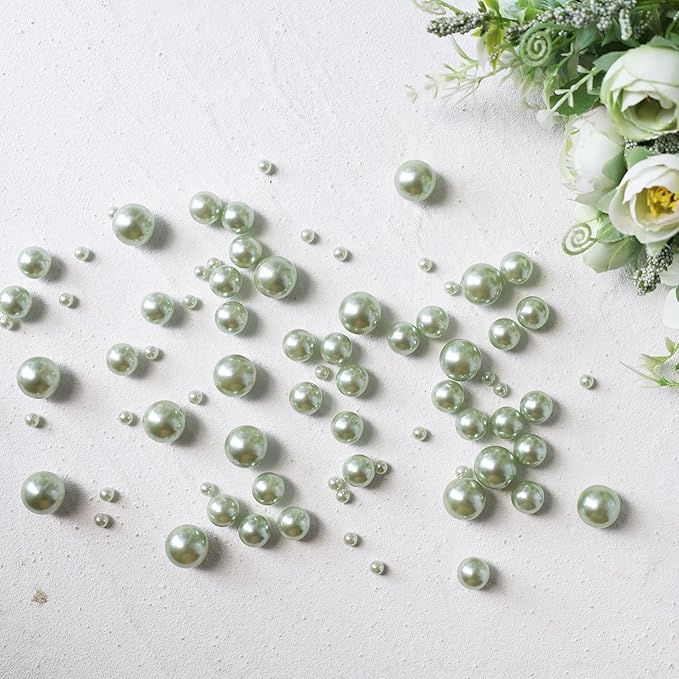 260Pcs Greygreen Glossy Beads for Centerpiece Decor, Artifical Pearls Vase - Image 3