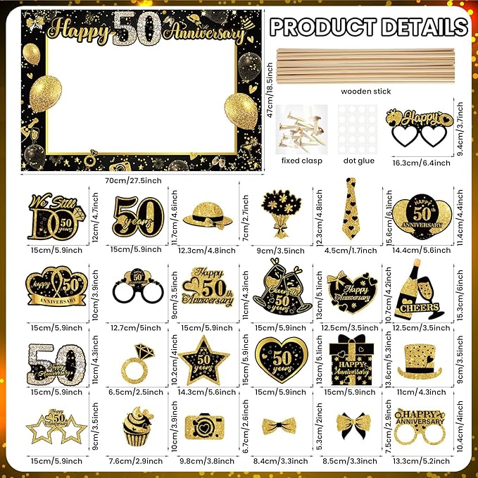 50th Wedding Anniversary Decorations Black Gold 50th Wedding Anniversary Party - Image 2
