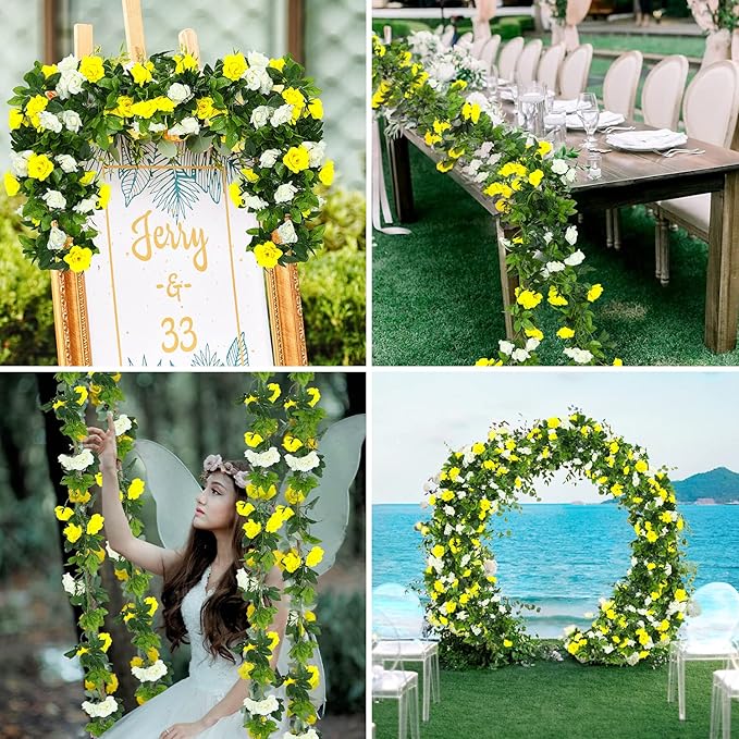 JUSTOYOU 2 Pack Fake Rose Garland, Artificial Rose Vines Flowers Hanging Silk - Image 4