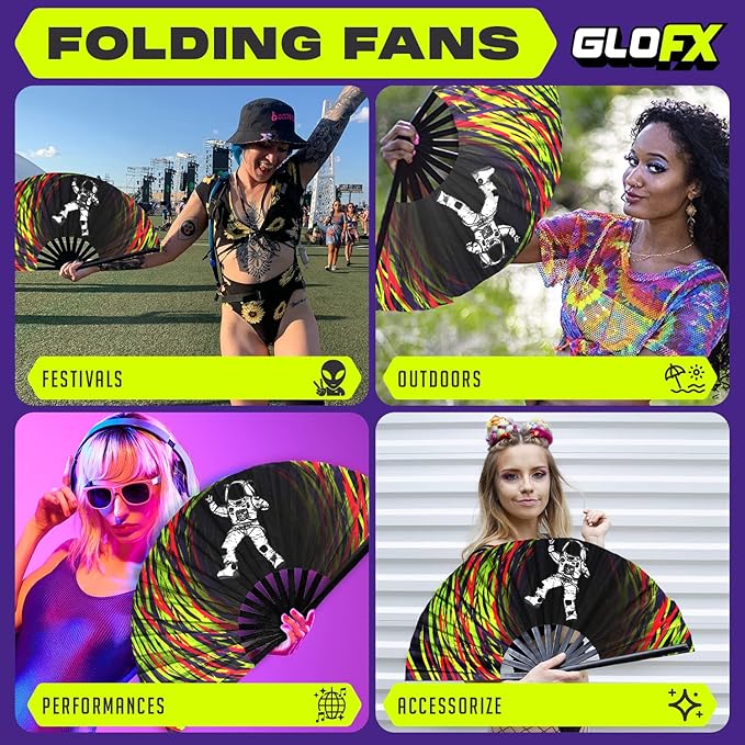 GloFX Rave Fan - Spaced Out Astronaut - Large Folding Fan - Music Festival - Image 3