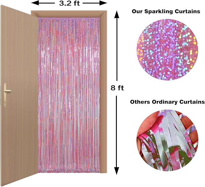 Melsan Pink Tinsel Curtains Backdrop, 3.2 ft x 8.2 ft Sparkle Metallic Foil - Image 8