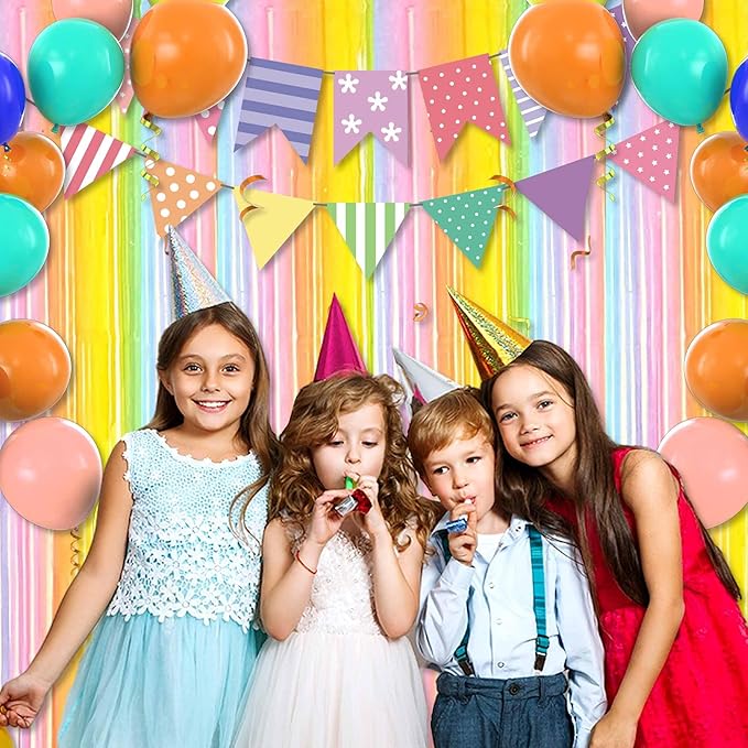 3 Pack Rainbow A Foil Fringe Curtains Backdrop, 3.28 x 9.8 Ft Metallic - Image 4