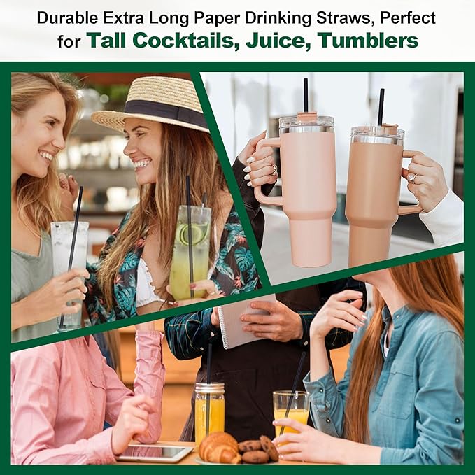 10 Inch Tall Disposable Black Paper Drinking Straws, 0.24" Diameter - Image 4