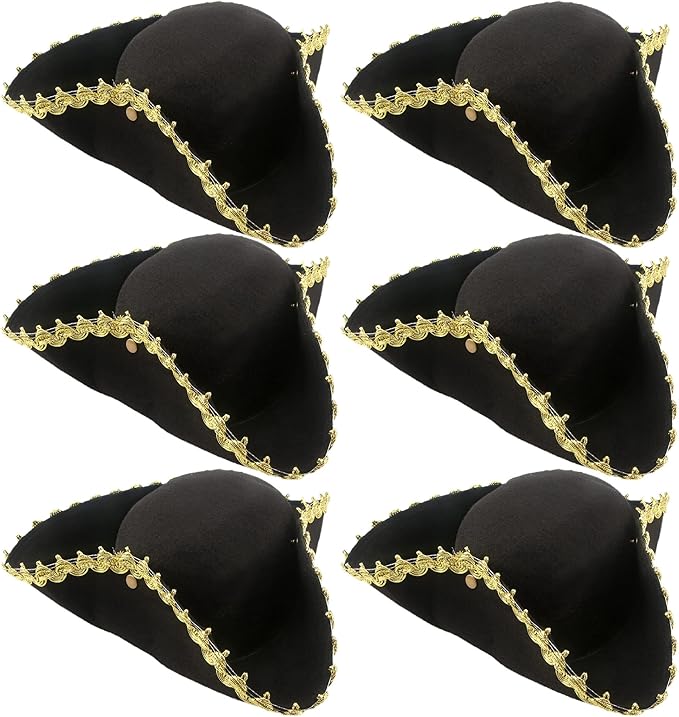6 Pack Pirate Tricorn Hats Black Buccaneer Hat by SGBETTER