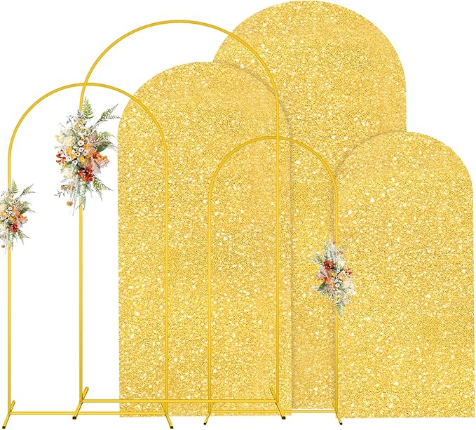 MODFUNS Arch Backdrop Stand and Cover Set 4&5&6ft Gold Sequin Arch Stand Cover by MODFUNS
