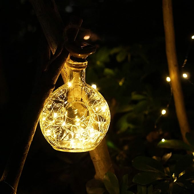 Decorman Upgraded 10 Pack Solar Wine Bottle Lights 20 LEDs Waterproof Silver - Image 5