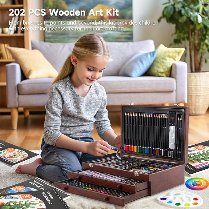 Shuttle Art Deluxe Gift Art Kit, 202-Piece Wooden Art Supplies Set - Image 5