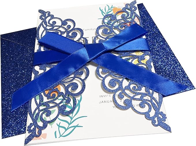 50Pcs Laser Cut Blue Wedding Invitation - Image 8