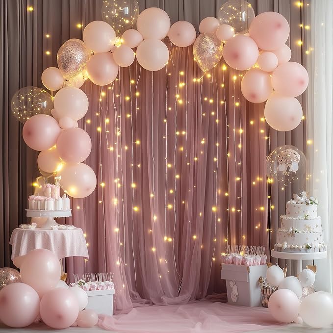 Fomcet Dusty Rose Tulle Backdrop Curtains - Image 7