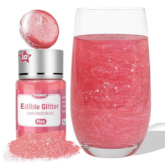 Twisweet Pink Edible Glitter for Drinks, Food Grade 10g Sparkling Sprinkles by Twisweet